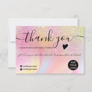 Chic glitter rainbow unicorn marble thank you card