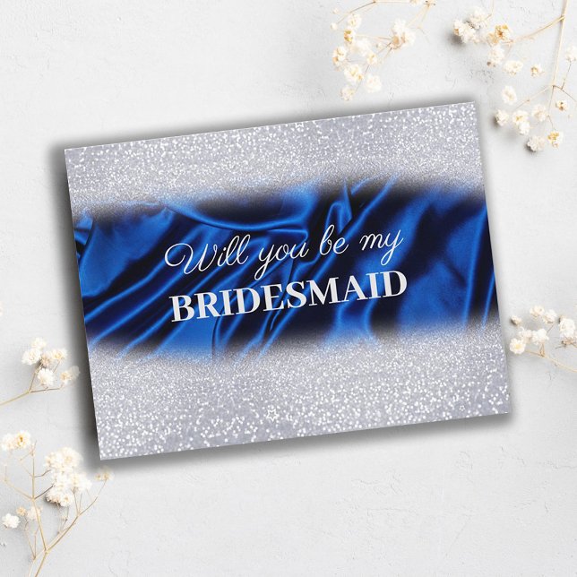Chic Glitter Royal Blue Will You Be My Bridesmaid  Postcard (Creator Uploaded)