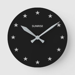 Chic Glittering Silver Stars on Black Round Clock