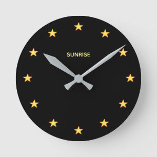 Chic Glittering Stars on Black Round Clock