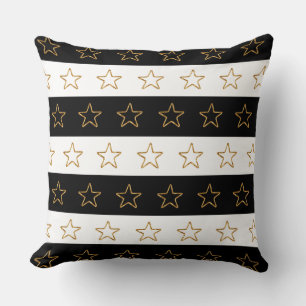 Chic Glittering Stars on Black & White Striped Throw Pillow