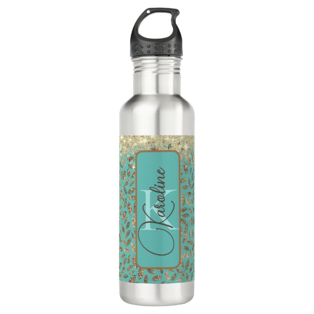 Chic Glittery Feathers Monogram      710 Ml Water Bottle (Front)