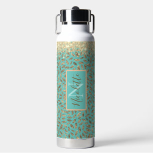 Chic Glittery Feathers Monogram Water Bottle