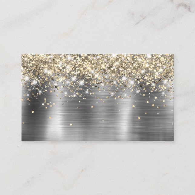 Chic Glittery Gold Silver Foil Blank Place Card (Front)