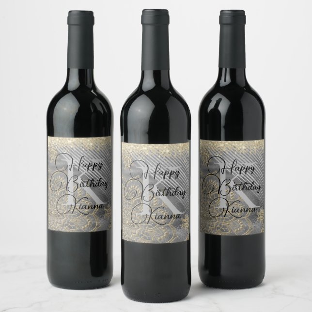 Chic Glittery Mandala Monogram Étiquette de vin (Bouteilles)