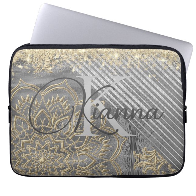 Chic Glittery Mandala Monogram       Laptop Sleeve (Front)