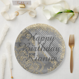 Chic Glittery Mandala Monogram      Paper Plates