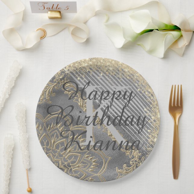 Chic Glittery Mandala Monogram      Paper Plates (Wedding)