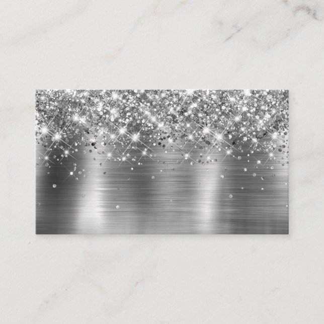 Chic Glittery Silver Foil Blank Place Card (Front)