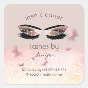 Chic glittery sparkle lash extension lash cleaner square sticker