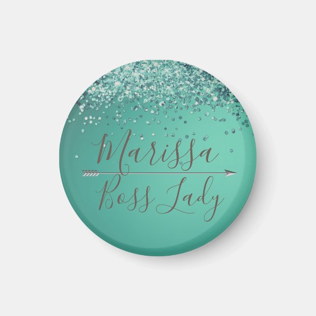 Chic Glittery Turquiose  Boss Lady Magnet (Front)