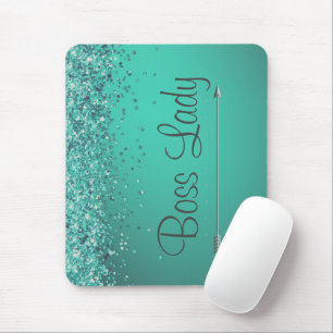 Chic Glittery Turquiose Personalized Boss Lady Mouse Pad