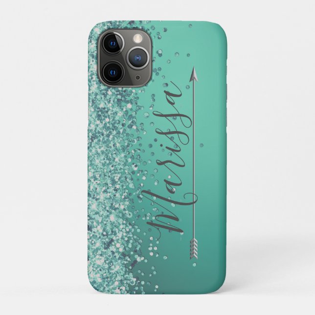 Chic Glittery Turquiose Personalized   Case-Mate iPhone Case (Back)