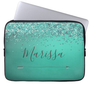 Chic Glittery Turquiose Personalized  Laptop Sleeve