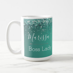 Chic Glittery Turquoise Personalized Boss Lady Coffee Mug