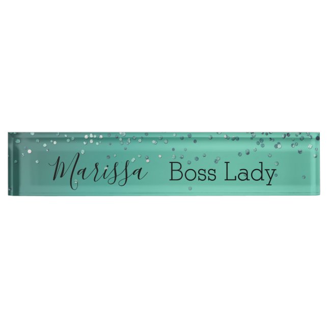 Chic Glittery Turquoise Personalized Boss Lady  Nameplate (Front)