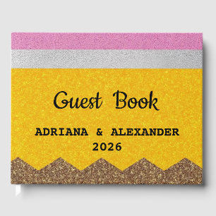 Chic Glittery yellow Foil Wedding Guest Book