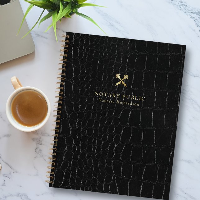 Chic Glossy Black Crocodile Gold Notary Public   Notebook (Creator Uploaded)