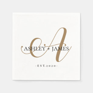  Chic Gold A Monogram Script Name Wedding Date Napkin