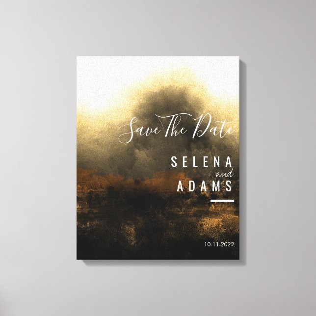 Chic Gold Abstract Typography Save The Date Canvas Print (Front)