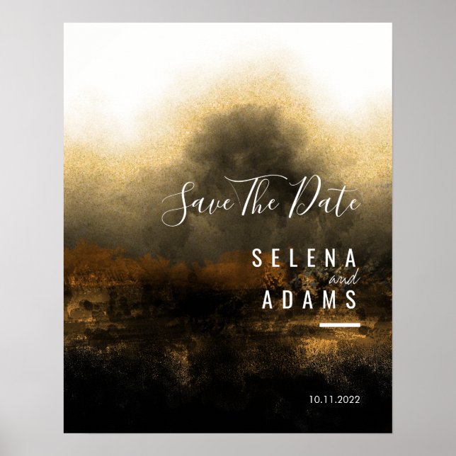 Chic Gold Abstract Typography Wedding Poster (Front)