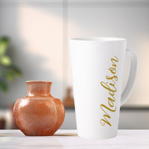 Chic Gold Add Your Name Handwritten Script Custom Latte Mug