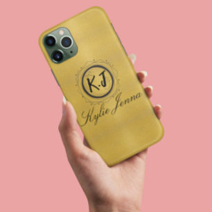 Chic gold and black elegant script calligraphy iPhone 13 pro case