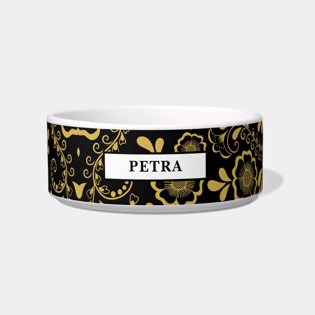 Chic Gold and Black Floral Bowl (Front)