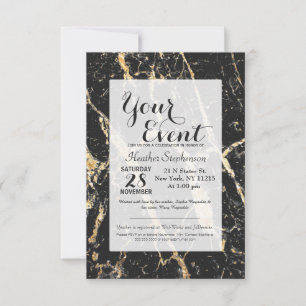 Chic Gold and Black Marble Pattern Invitation