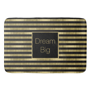 Chic Gold and Black Stripes Dream Big Personalized Bath Mat