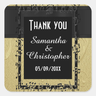 Chic gold and black thank you square sticker