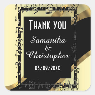 Chic gold and black thank you square sticker