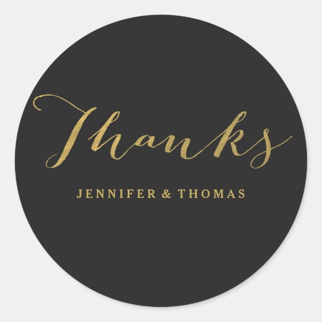 Chic Gold and Black Thank You Stickers (Front)