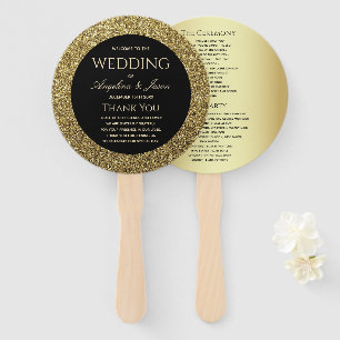 Chic Gold and Black Wedding Program Hand Fan