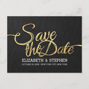 Chic Gold and Black Wedding Save the Date Postcard