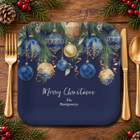 Chic Gold and Blue Christmas Tree Ornaments