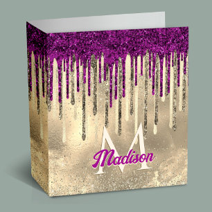 Chic gold and hot pink drips monogram binder