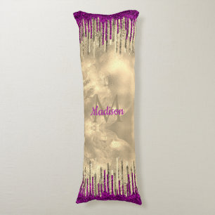 Chic gold and hot pink drips monogram body pillow