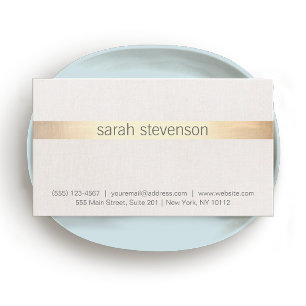 Chic Gold and Linen Texture "Look" Striped Modern Business Card