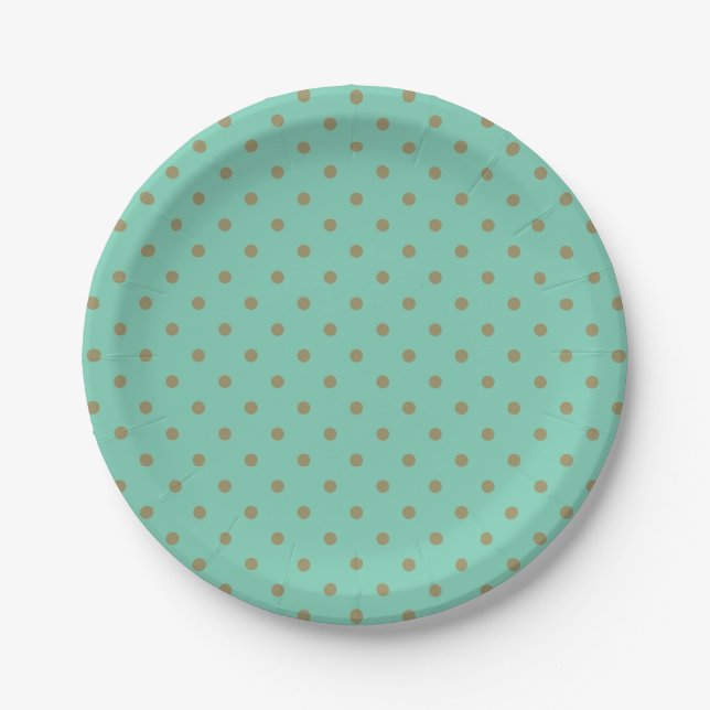 Chic Gold and Mint Dots Paper Plate (Front)