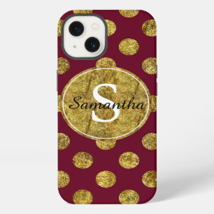 Chic Gold and Pink Glam Dots Monogram iPhone 13 Case