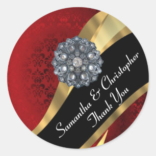 Chic gold and red damask wedding seal
