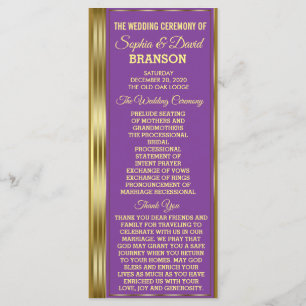 Chic Gold and Royal Purple Wedding Custom Program