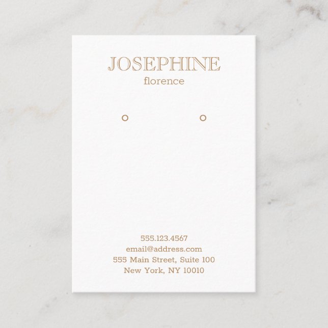 Chic Gold and White Earring Business Card (Front)