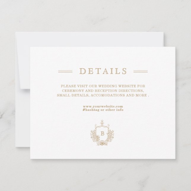Chic Gold and White Wedding Details Enclosure Card (Front)