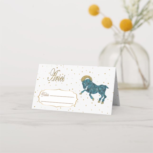 Chic Gold Aries Zodiac Birthday Place Card (Front)