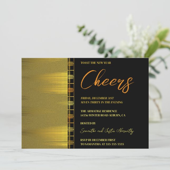 Chic Gold Art Déco Nouvel An Invitation (Debout devant)