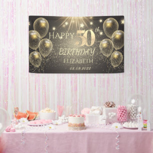 Chic Gold Balloons Stars 50th Birthday Banner