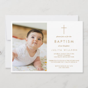 Chic Gold  Baptism baby photo  Invitation