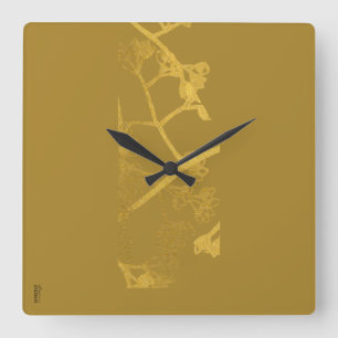 Chic Gold Beige Abstract Floral Pattern Square Wall Clock
